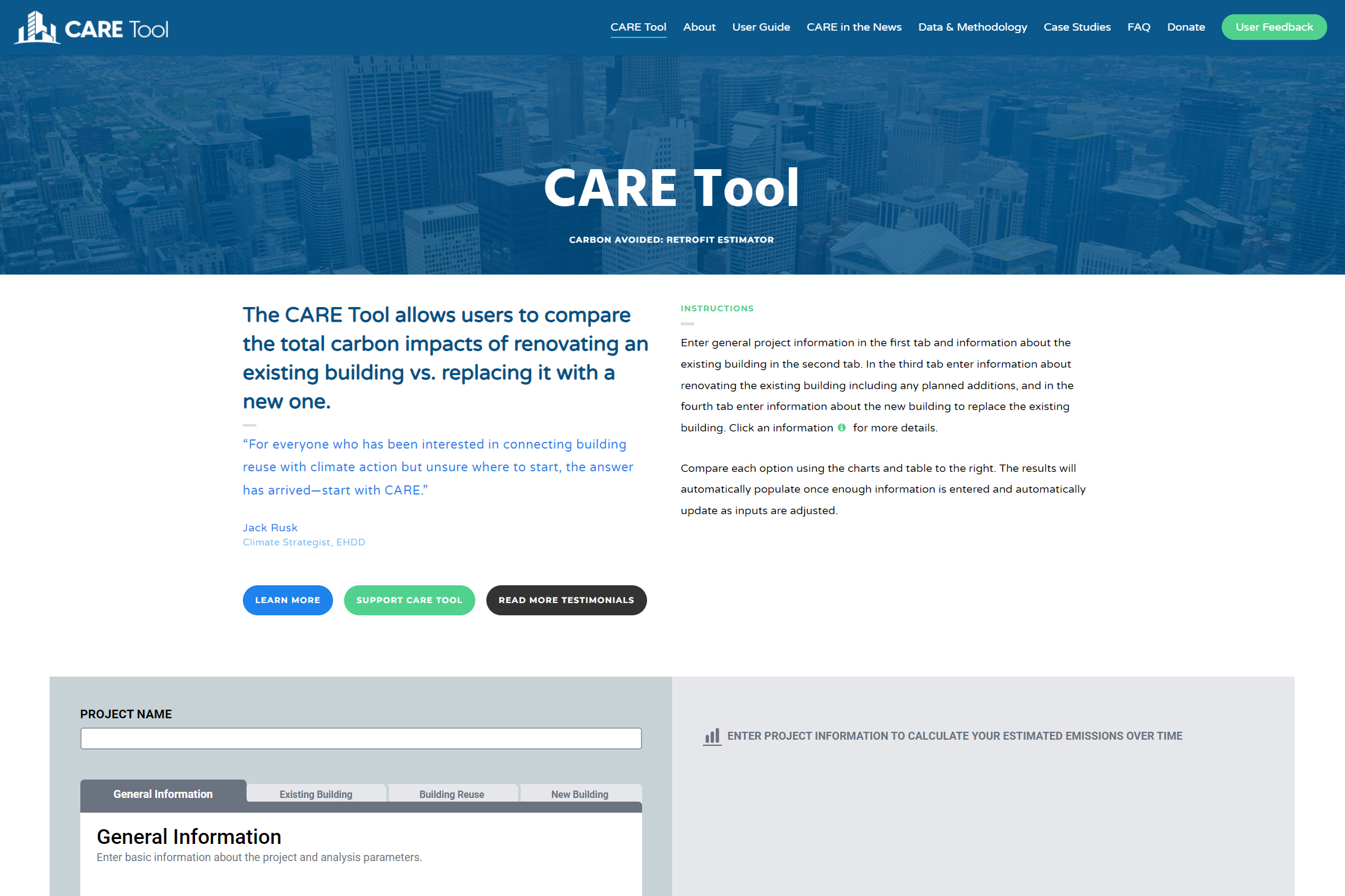Screenshot of CARE Tool interface