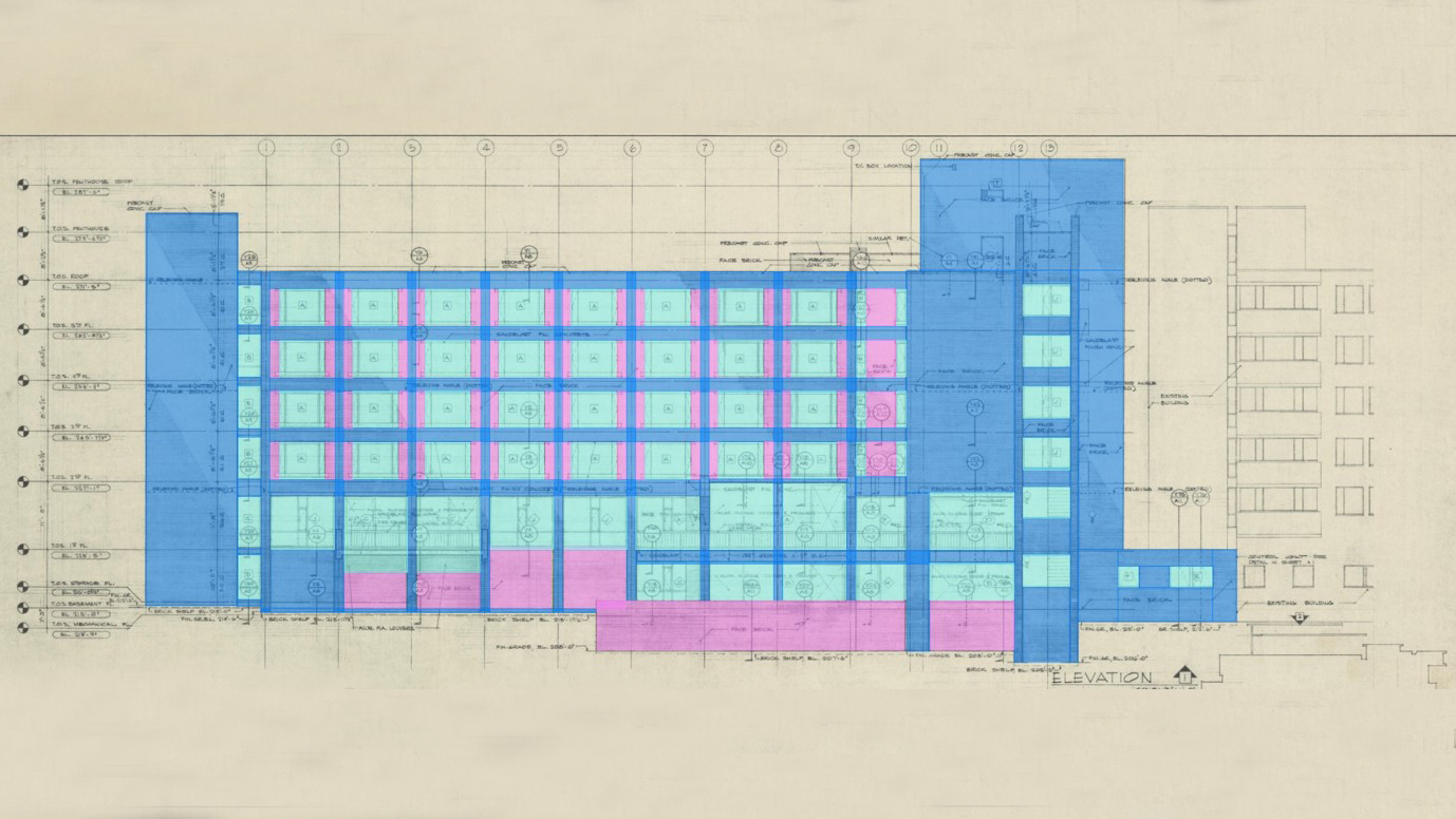 Historic building elevation with thermal analysis